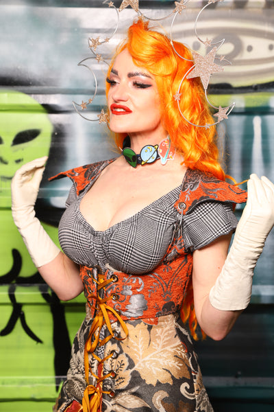 Cropped Elf Underbust Corset in Goldfish Medallion - The Gilded Galaxy Collection