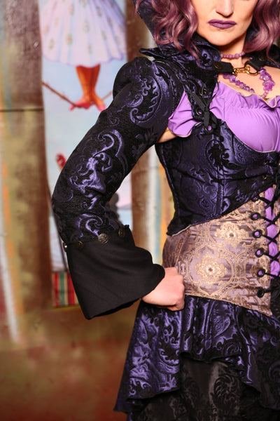 Detachable Buccaneer Sleeves in Purple and Black Medallion - "Foolish Mortals Collection"
