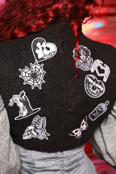 Sgt Pepper Vest in Black Poodle with Goth Patches - Day 17 of "Celebrating 22 Years of Damsel"