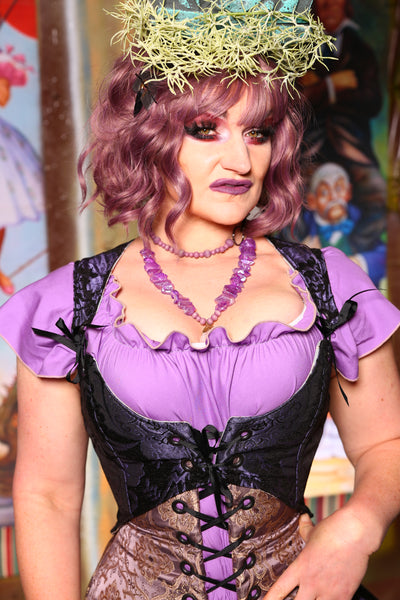 Cropped Marie Bodice in Purple and Black Medallion - "Foolish Mortals Collection"