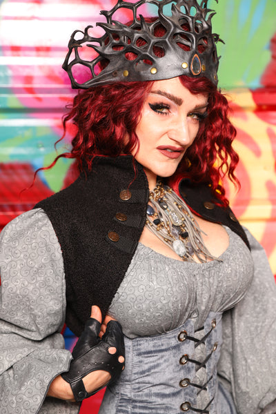 Sgt Pepper Vest in Black Poodle with Goth Patches - Day 17 of "Celebrating 22 Years of Damsel"
