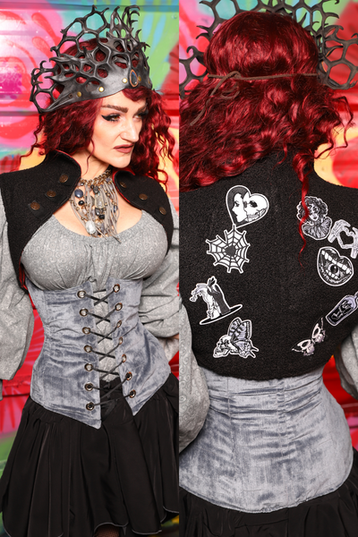 Sgt Pepper Vest in Black Poodle with Goth Patches - Day 17 of "Celebrating 22 Years of Damsel"