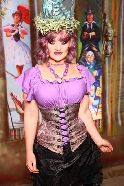 Wench Corset in Dusty Plum Damask - "Foolish Mortals Collection"
