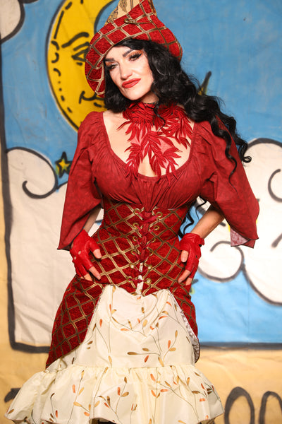 Petite Siren Corset w/ Pockets in Crimson & Gold Lattice - The Goldenberry Collection