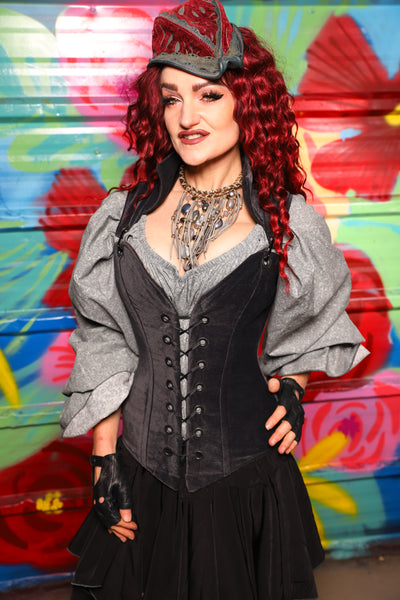 Courtier Corset in Storm Gray Suede- Day 17 of "Celebrating 22 Years of Damsel"
