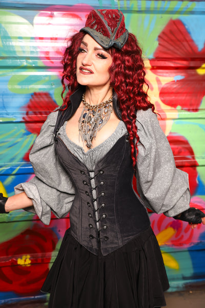 Courtier Corset in Storm Gray Suede- Day 17 of "Celebrating 22 Years of Damsel"