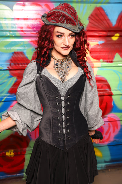Courtier Corset in Storm Gray Suede- Day 17 of "Celebrating 22 Years of Damsel"