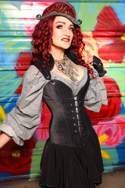 Courtier Corset in Storm Gray Suede- Day 17 of "Celebrating 22 Years of Damsel"