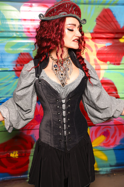 Courtier Corset in Storm Gray Suede- Day 17 of "Celebrating 22 Years of Damsel"