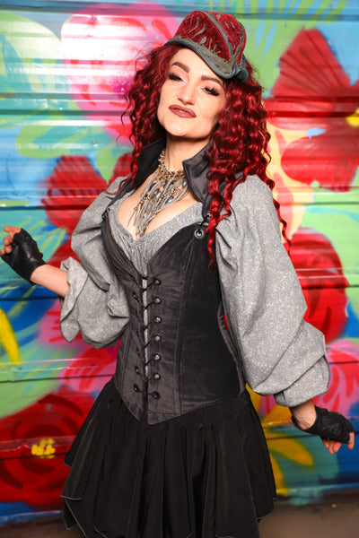 Courtier Corset in Storm Gray Suede- Day 17 of "Celebrating 22 Years of Damsel"
