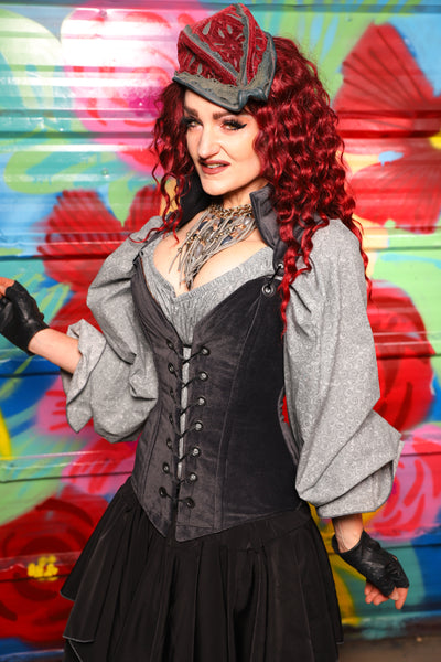 Courtier Corset in Storm Gray Suede- Day 17 of "Celebrating 22 Years of Damsel"