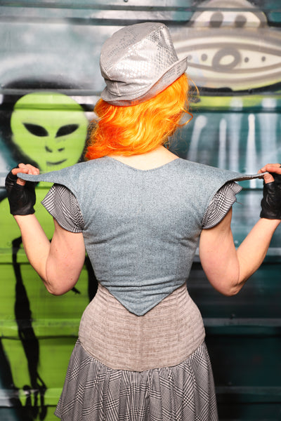 Cropped Elf Underbust Corset in Steel Blue - The Gilded Galaxy Collection