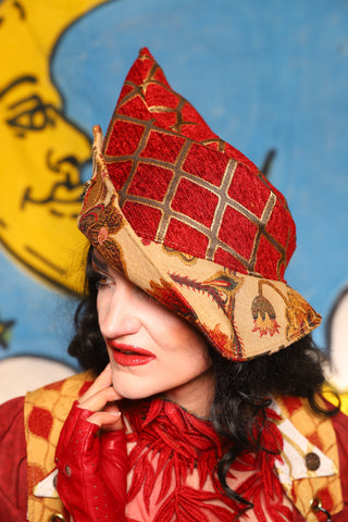 Crooked Point Hat in Crimson & Gold Lattice - The Goldenberry Collection
