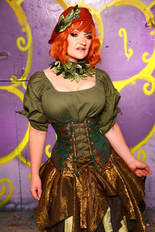 Wench Corset in Emerald & Gold Medallion #41 - Moss & Maple Collection