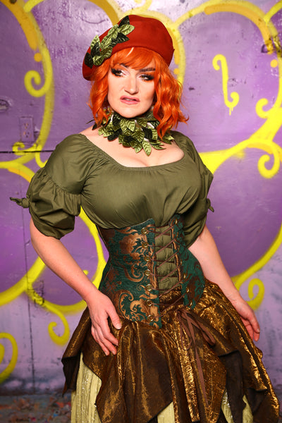 Wench Corset in Emerald & Gold Medallion #41 - Moss & Maple Collection