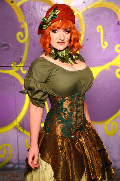 Wench Corset in Emerald & Gold Medallion #41 - Moss & Maple Collection