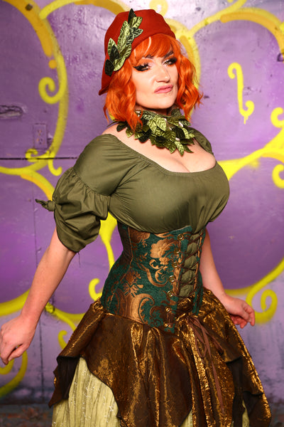 Wench Corset in Emerald & Gold Medallion #41 - Moss & Maple Collection