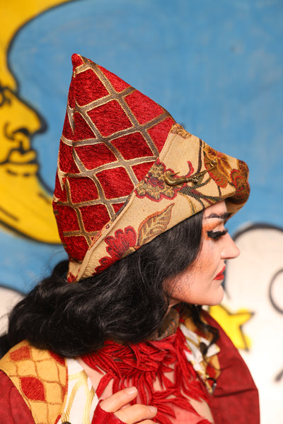 Crooked Point Hat in Crimson & Gold Lattice - The Goldenberry Collection
