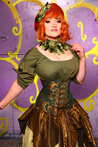 Wench Corset in Emerald & Gold Medallion #41 - Moss & Maple Collection