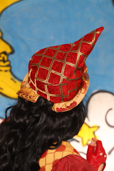 Crooked Point Hat in Crimson & Gold Lattice - The Goldenberry Collection