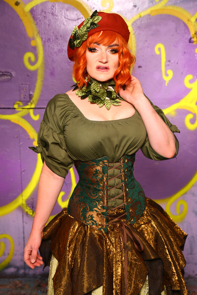 Wench Corset in Emerald & Gold Medallion #41 - Moss & Maple Collection