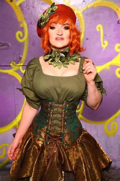 Wench Corset in Emerald & Gold Medallion #41 - Moss & Maple Collection