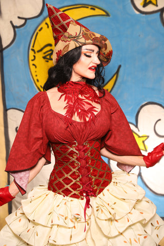 Petite Wench in Crimson & Gold Lattice - The Goldenberry Collection