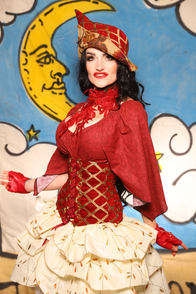 Petite Wench in Crimson & Gold Lattice - The Goldenberry Collection