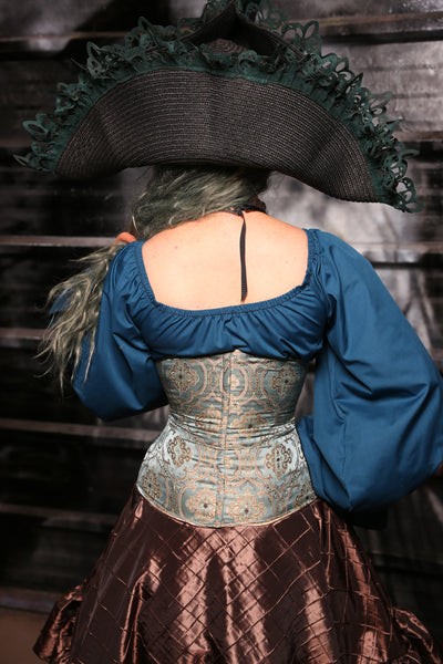 Petite Wench Corset  in Ella Blue Damask #15 - The Skelewags Collection