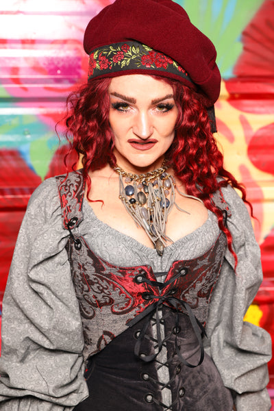 Cropped Marie Bodice in Bloodstone Medallion - Day 18 of "Celebrating 22 Years of Damsel"