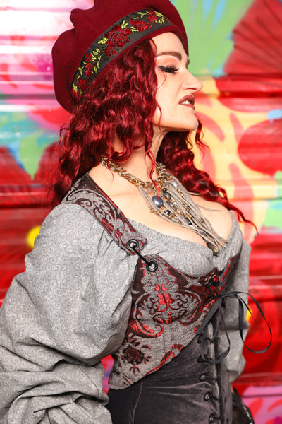 Cropped Marie Bodice in Bloodstone Medallion - Day 18 of "Celebrating 22 Years of Damsel"