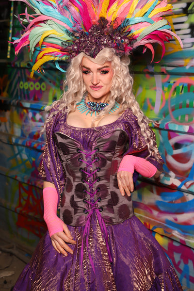 19. Crossfire Overbust Corset in Purple Metallic Dot - The Feylustrium Collection