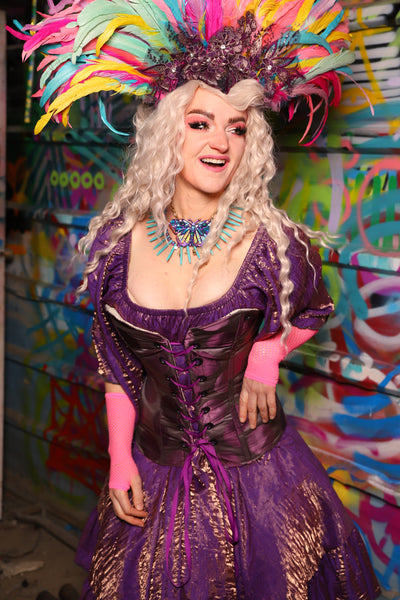 19. Crossfire Overbust Corset in Purple Metallic Dot - The Feylustrium Collection