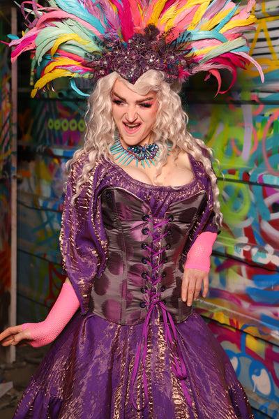19. Crossfire Overbust Corset in Purple Metallic Dot - The Feylustrium Collection