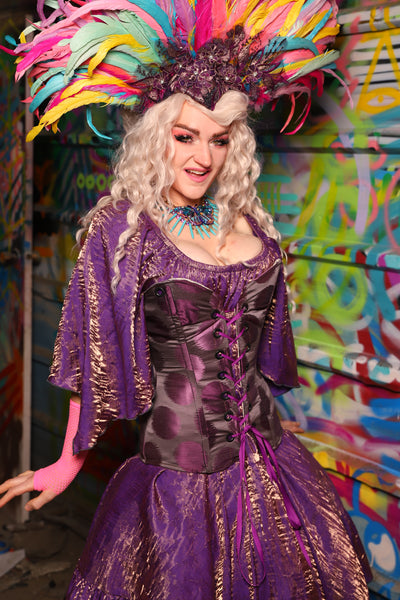 19. Crossfire Overbust Corset in Purple Metallic Dot - The Feylustrium Collection
