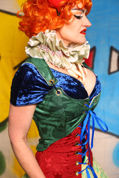 Cropped Marie Bodice in  Shamrock Damask *PLEASE order by BUST Measurement, NOT waist!* -The Clowning Around Collection