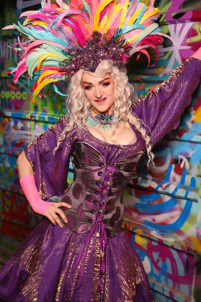 19. Crossfire Overbust Corset in Purple Metallic Dot - The Feylustrium Collection