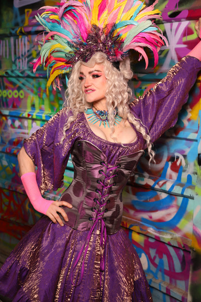 19. Crossfire Overbust Corset in Purple Metallic Dot - The Feylustrium Collection