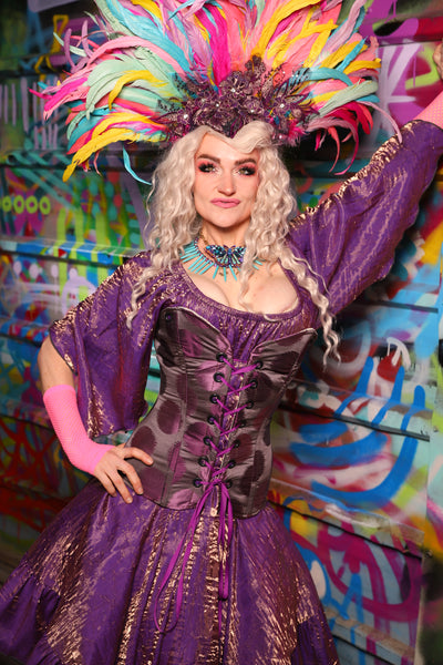19. Crossfire Overbust Corset in Purple Metallic Dot - The Feylustrium Collection