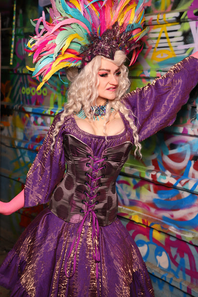 19. Crossfire Overbust Corset in Purple Metallic Dot - The Feylustrium Collection