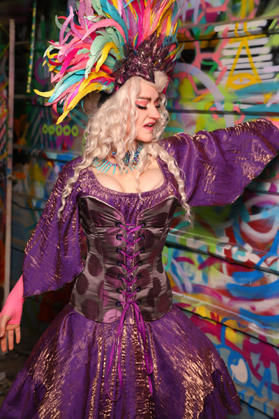 19. Crossfire Overbust Corset in Purple Metallic Dot - The Feylustrium Collection