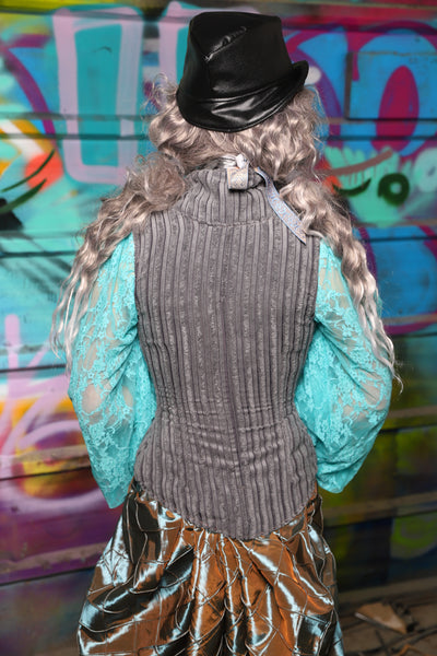 42. Petite Vixen Corset in Gray Corduroy - The "Love at Frost Sight" Collection