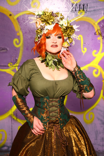 Petite Wench Corset in Emerald & Gold Medallion #24 - Moss & Maple Collection