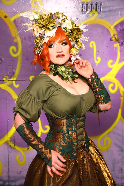 Petite Wench Corset in Emerald & Gold Medallion #24 - Moss & Maple Collection