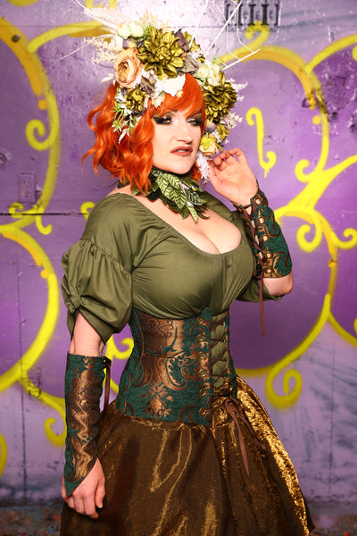 Petite Wench Corset in Emerald & Gold Medallion #24 - Moss & Maple Collection