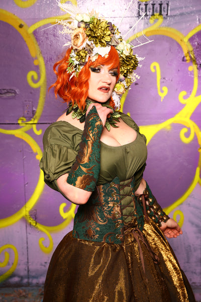 Petite Wench Corset in Emerald & Gold Medallion #24 - Moss & Maple Collection