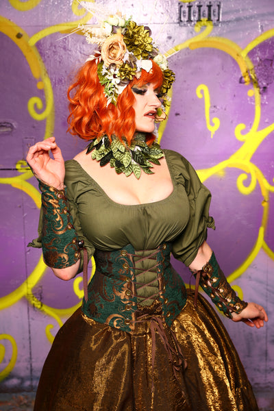 Petite Wench Corset in Emerald & Gold Medallion #24 - Moss & Maple Collection