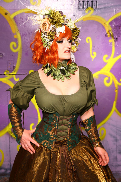 Petite Wench Corset in Emerald & Gold Medallion #24 - Moss & Maple Collection