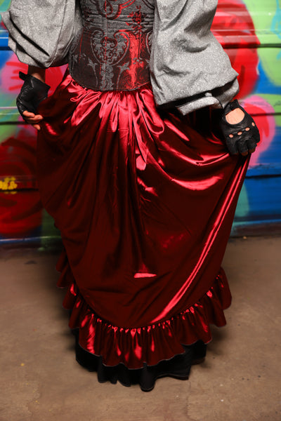 Swoon Skirt w/ruffle in Garnet Satin - Day 18 of "Celebrating 22 Years of Damsel"