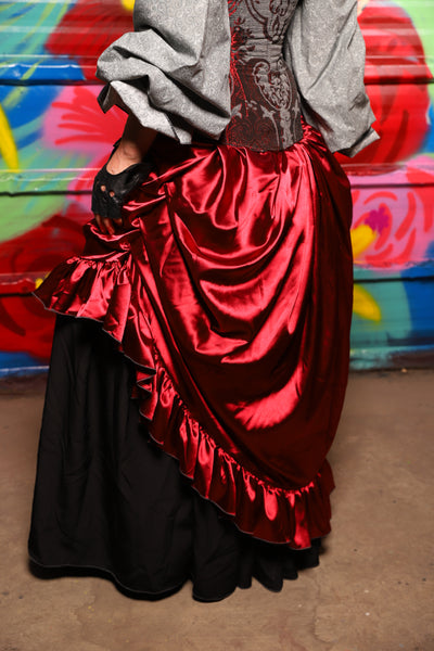 Swoon Skirt w/ruffle in Garnet Satin - Day 18 of "Celebrating 22 Years of Damsel"